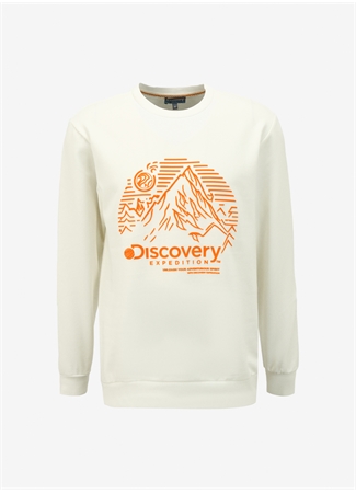 Discovery Expedition Kırık Beyaz Bisiklet Yaka Relaxed Baskılı Sweatshirt DS4M-SWT3237_5