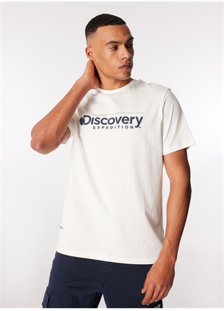 Discovery Expedition Kırık Beyaz Erkek Bisiklet Yaka Baskılı T-Shirt D4SM-TST3273_0