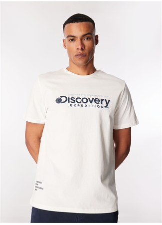 Discovery Expedition Kırık Beyaz Erkek Bisiklet Yaka Baskılı T-Shirt D4SM-TST3273_2