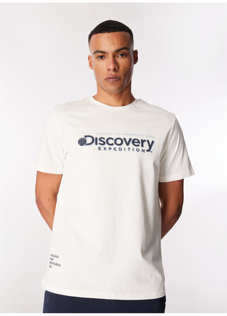 Discovery Expedition Kırık Beyaz Erkek Bisiklet Yaka Baskılı T-Shirt D4SM-TST3273_2