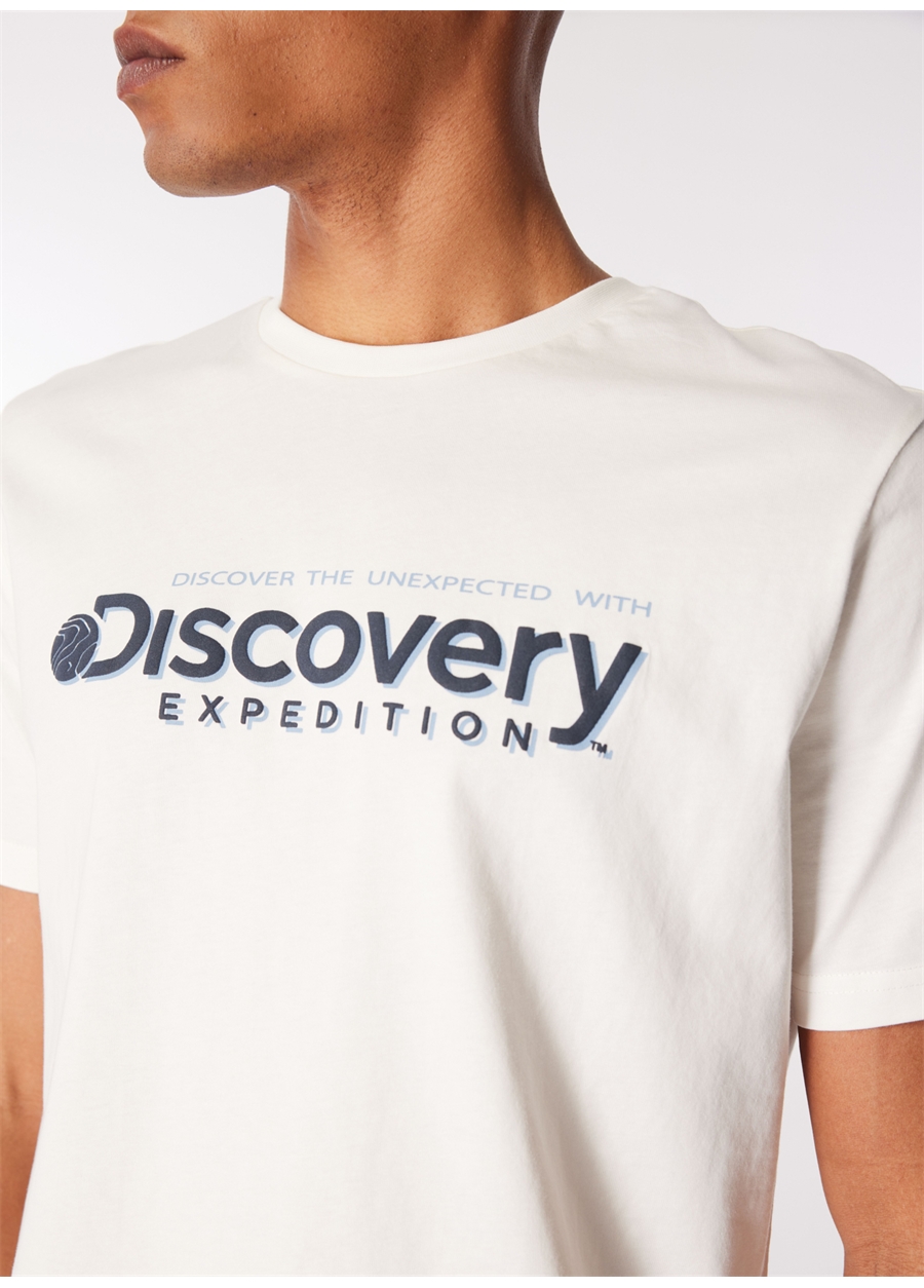 Discovery Expedition Kırık Beyaz Erkek Bisiklet Yaka Baskılı T-Shirt D4SM-TST3273_3