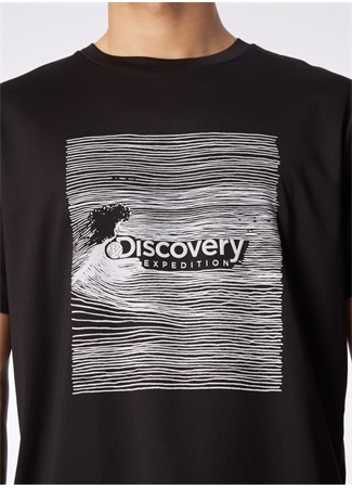 Discovery Expedition Siyah Erkek Bisiklet Yaka Baskılı T-Shirt D4SM-TST3272_3