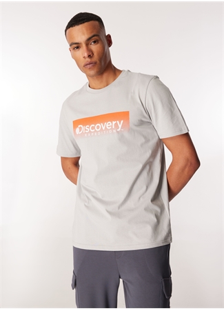 Discovery Expedition Gri Erkek Bisiklet Yaka Baskılı T-Shirt D4SM-TST3274_2