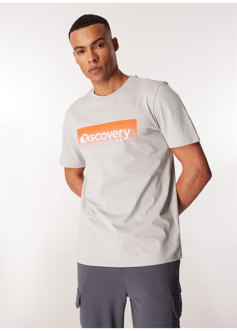 Discovery Expedition Gri Erkek Bisiklet Yaka Baskılı T-Shirt D4SM-TST3274_2