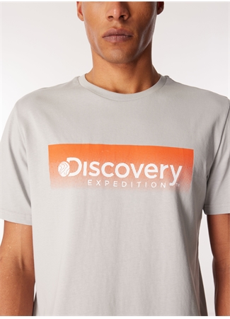 Discovery Expedition Gri Erkek Bisiklet Yaka Baskılı T-Shirt D4SM-TST3274_3