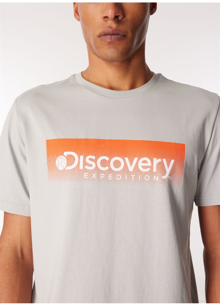 Discovery Expedition Gri Erkek Bisiklet Yaka Baskılı T-Shirt D4SM-TST3274_3