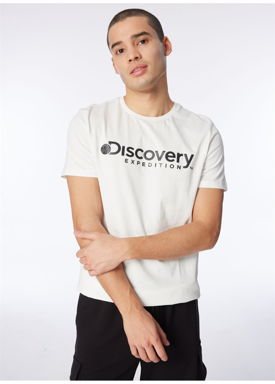 Discovery Expedition Beyaz Erkek Bisiklet Yaka T-Shirt D4SM-TST3290