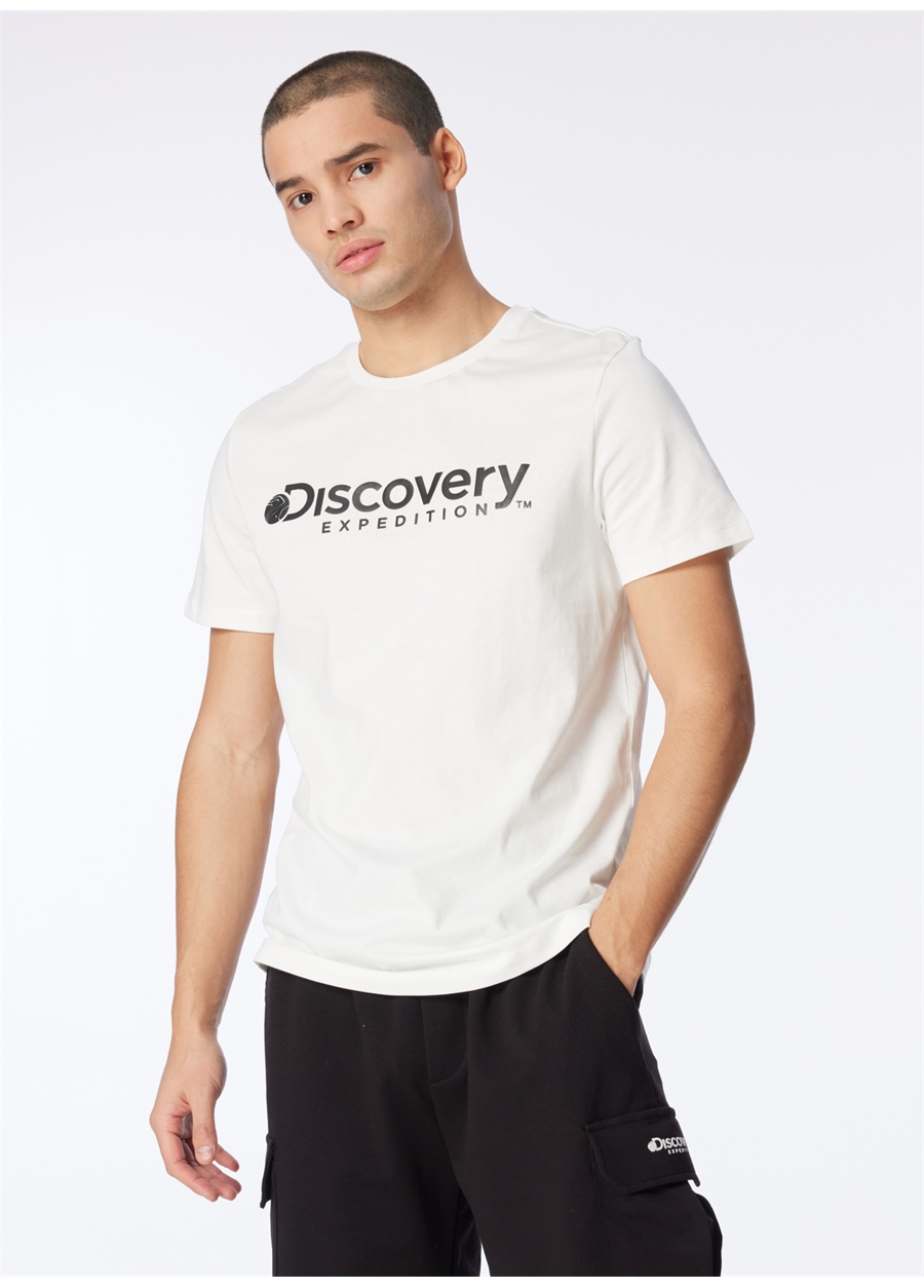 Discovery Expedition Beyaz Erkek Bisiklet Yaka T-Shirt D4SM-TST3290_1