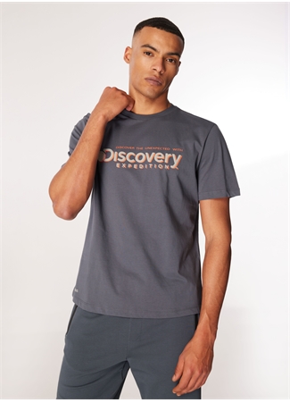 Discovery Expedition Antrasit Erkek Bisiklet Yaka Baskılı T-Shirt D4SM-TST3273