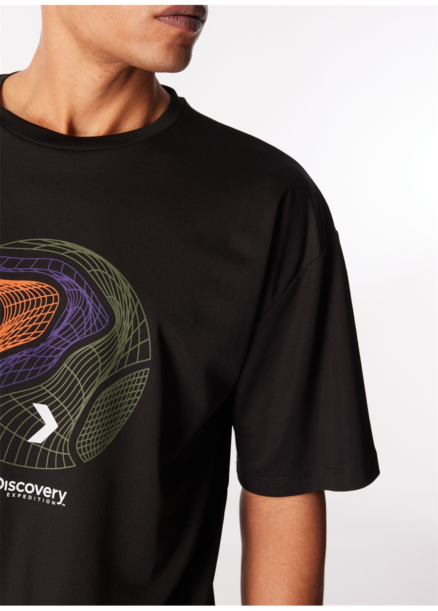 Discovery Expedition Siyah Erkek Bisiklet Yaka Loose Fit Baskılı T-Shirt D4SM-TST3275_3