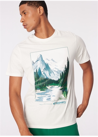 Discovery Expedition Beyaz Erkek Bisiklet Yaka Relaxed Fit Baskılı T-Shirt D4SM-TST3278