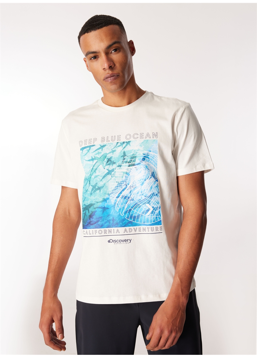 Discovery Expedition Beyaz Erkek Bisiklet Yaka Relaxed T-Shirt D4SM-TST3279