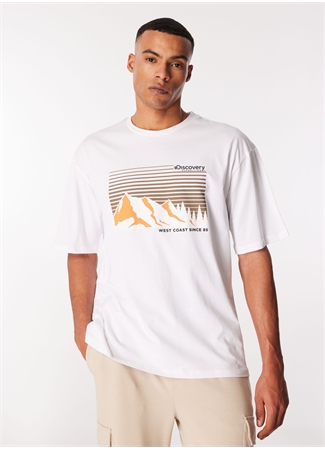 Discovery Expedition Kırık Beyaz Bisiklet Yaka Loose Fit Baskılı T-Shirt D4SM-TST3253_0