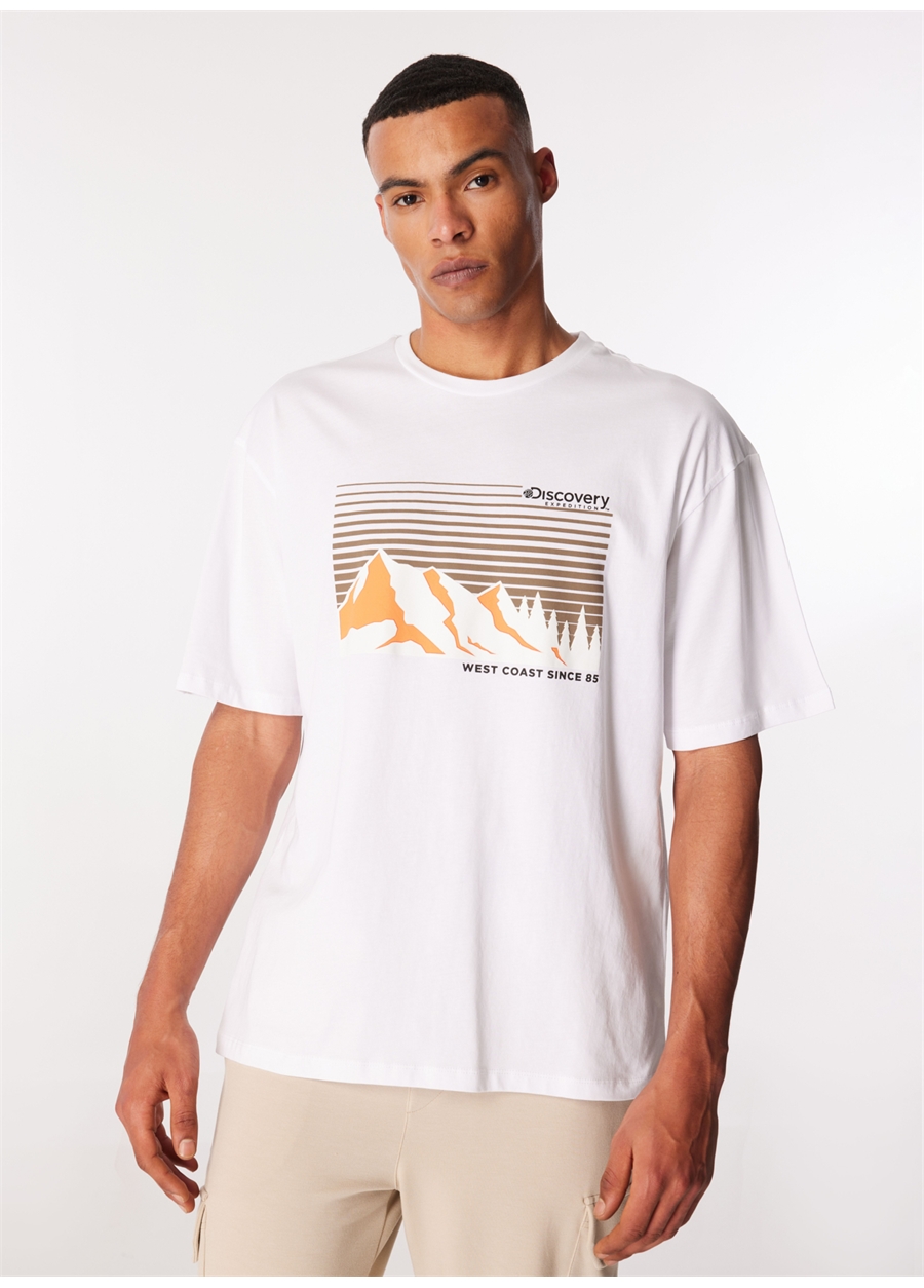 Discovery Expedition Kırık Beyaz Bisiklet Yaka Loose Fit Baskılı T-Shirt D4SM-TST3253_2