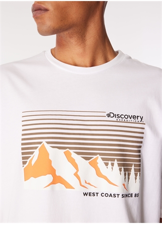 Discovery Expedition Kırık Beyaz Bisiklet Yaka Loose Fit Baskılı T-Shirt D4SM-TST3253_3