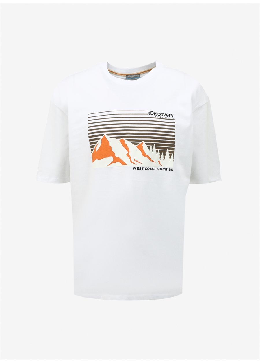 Discovery Expedition Kırık Beyaz Bisiklet Yaka Loose Fit Baskılı T-Shirt D4SM-TST3253_5