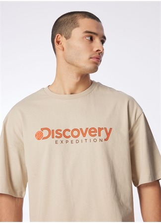Discovery Expedition Bej Erkek Bisiklet Yaka Loose Fit Baskılı T-Shirt D4SM-TST3255