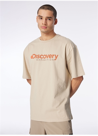 Discovery Expedition Bej Erkek Bisiklet Yaka Loose Fit Baskılı T-Shirt D4SM-TST3255_1