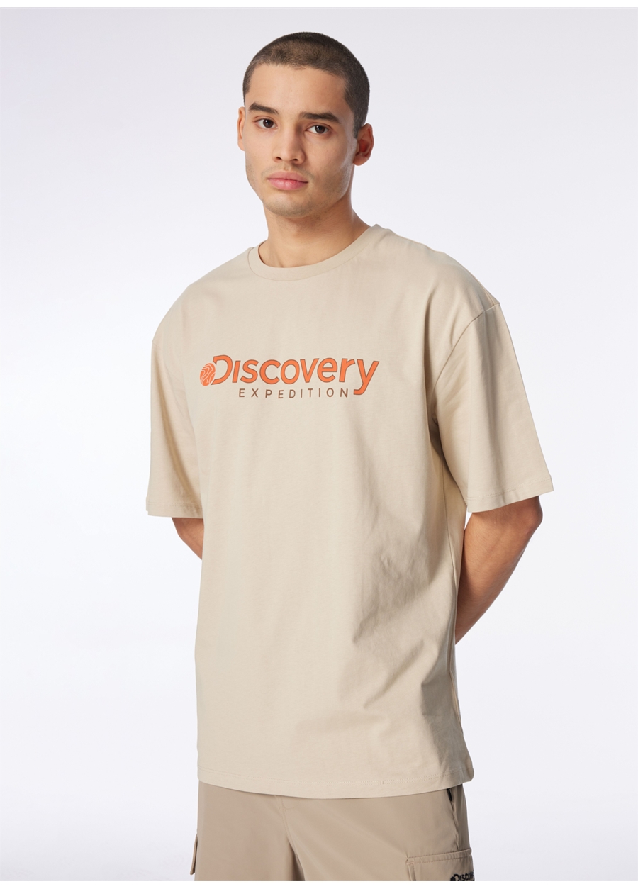 Discovery Expedition Bej Erkek Bisiklet Yaka Loose Fit Baskılı T-Shirt D4SM-TST3255_1