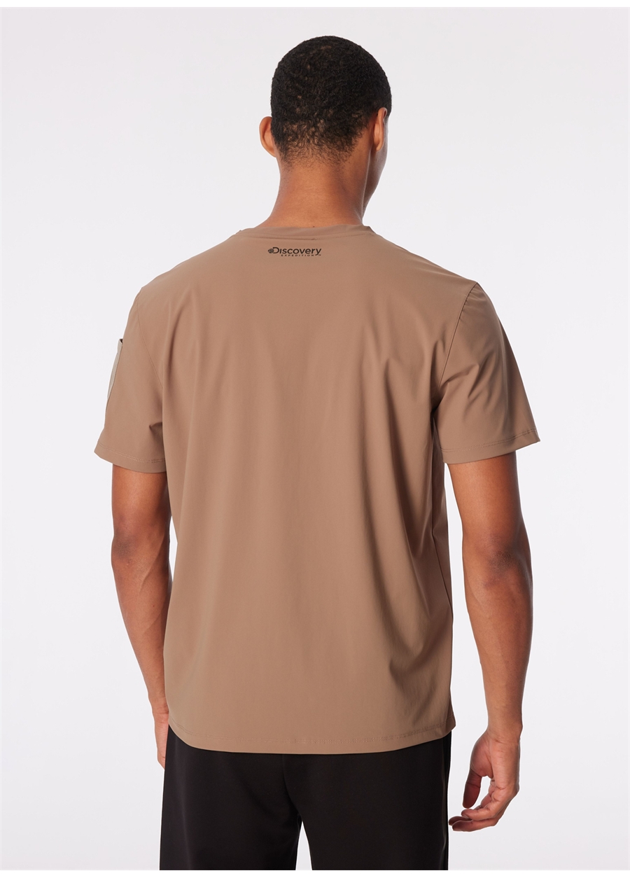 Discovery Expedition Koyu Bej Erkek Bisiklet Yaka Relaxed Baskılı Su İtici T-Shirt D4SM-TST3252_4