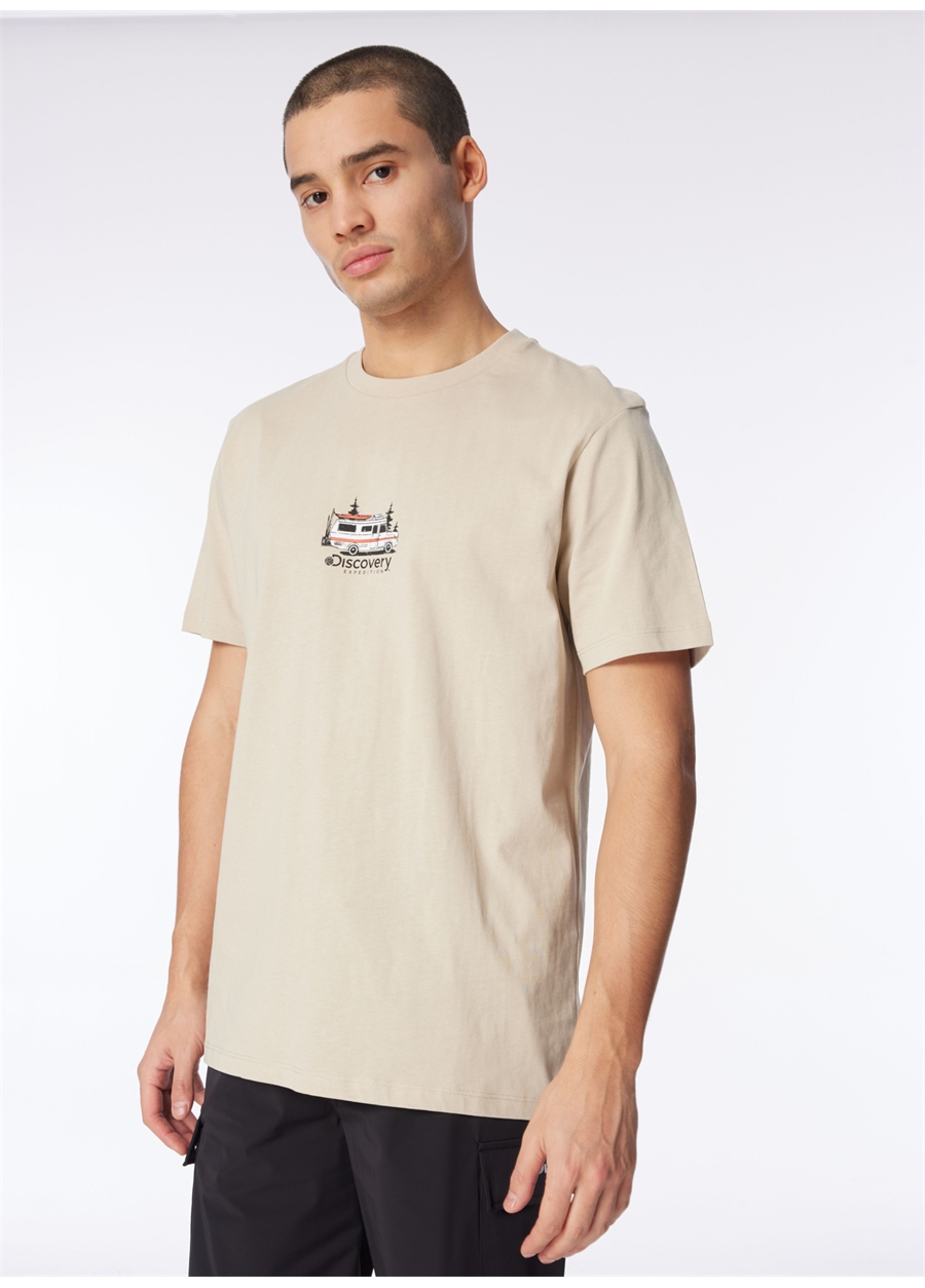 Discovery Expedition Bej Erkek Bisiklet Yaka Relaxed Baskılı T-Shirt D4SM-TST3258_2