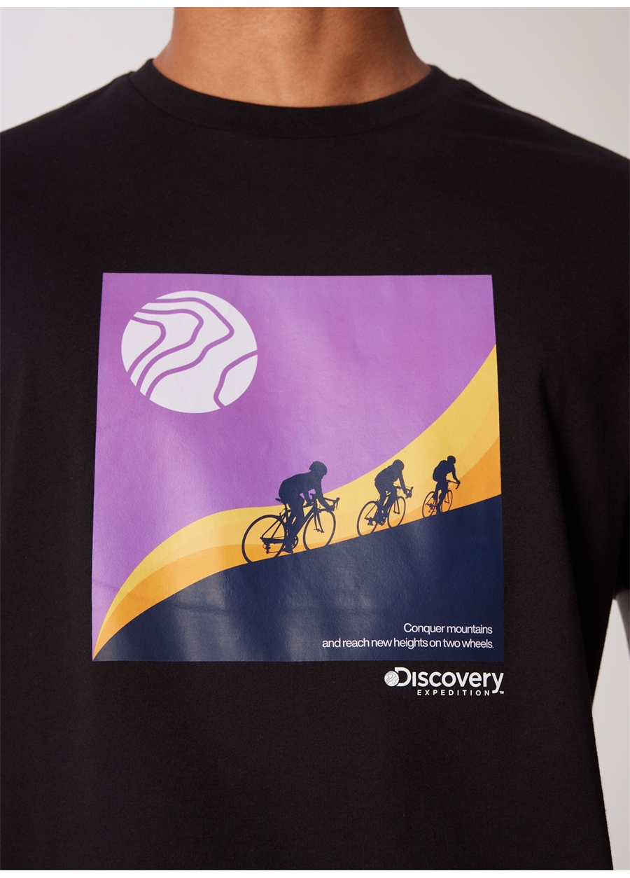 Discovery Expedition Siyah Erkek Bisiklet Yaka Relaxed Baskılı T-Shirt D4SM-TST3265_4