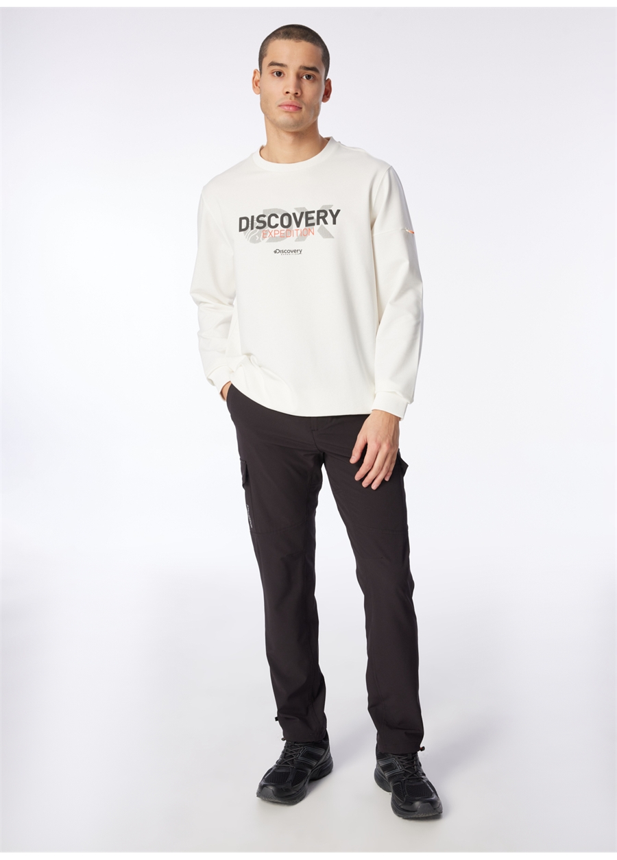 Discovery Expedition Beyaz Erkek Bisiklet Yaka Baskılı Sweatshirt DS4M-SWT3238_1