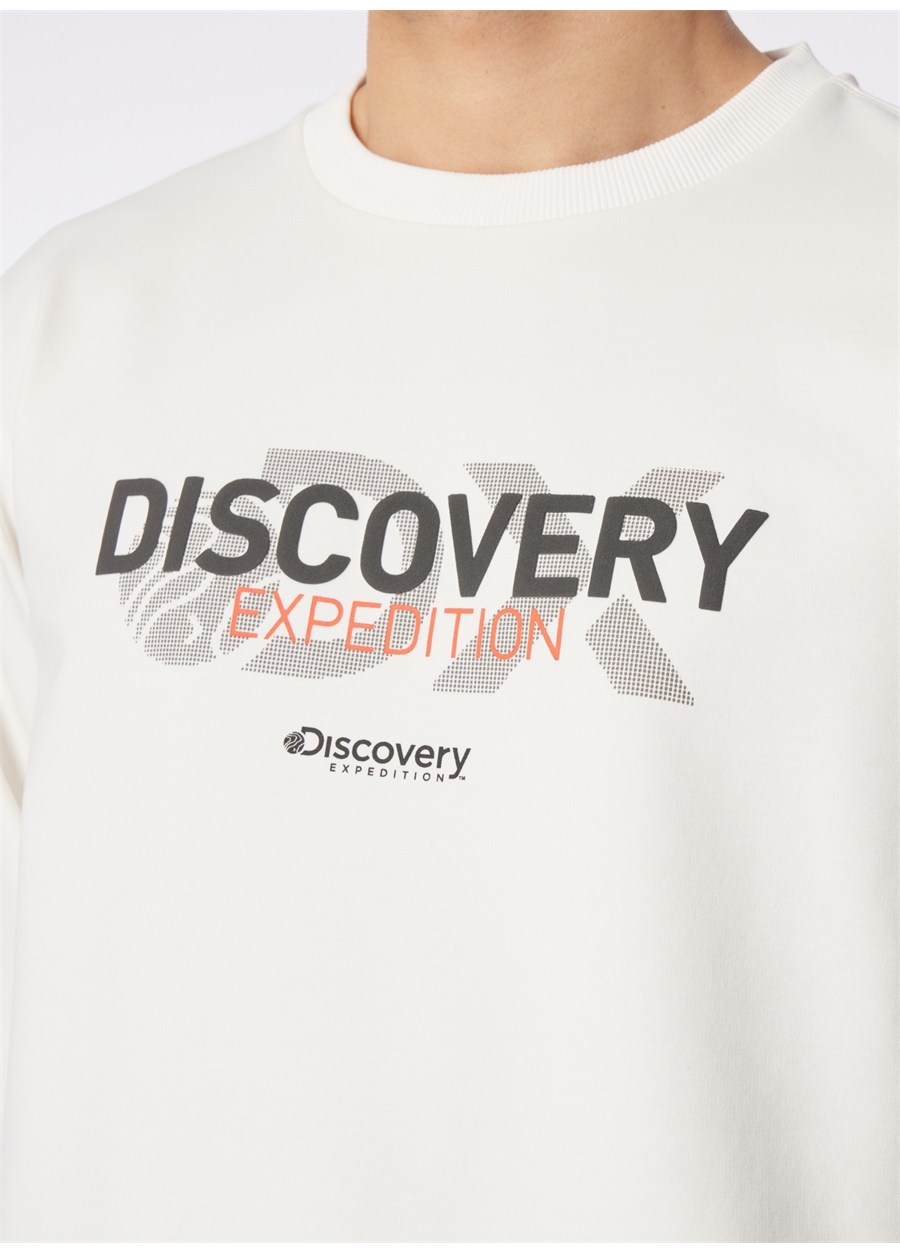 Discovery Expedition Beyaz Erkek Bisiklet Yaka Baskılı Sweatshirt DS4M-SWT3238_3