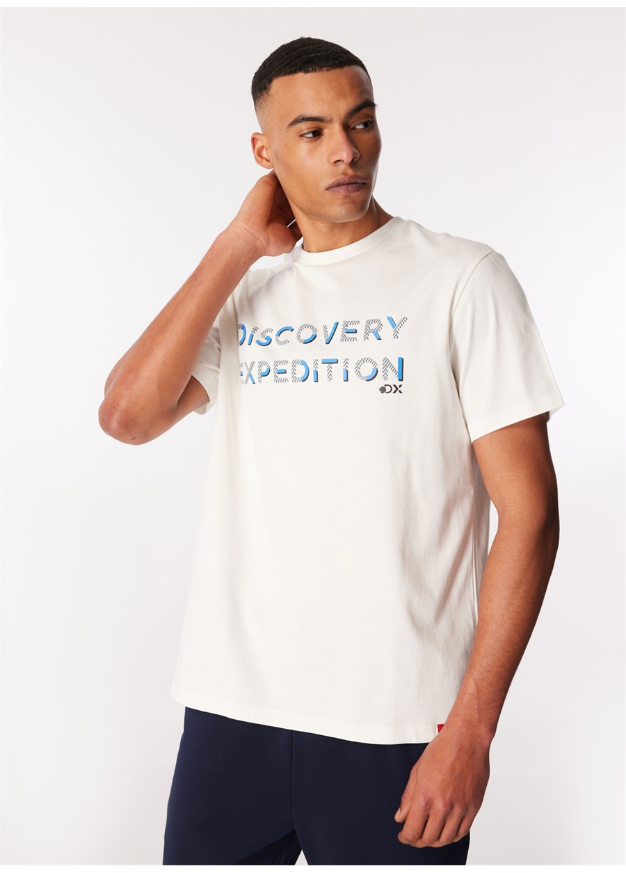 Discovery Expedition Beyaz Erkek Bisiklet Yaka Baskılı T-Shirt D4SM-TST3269_0