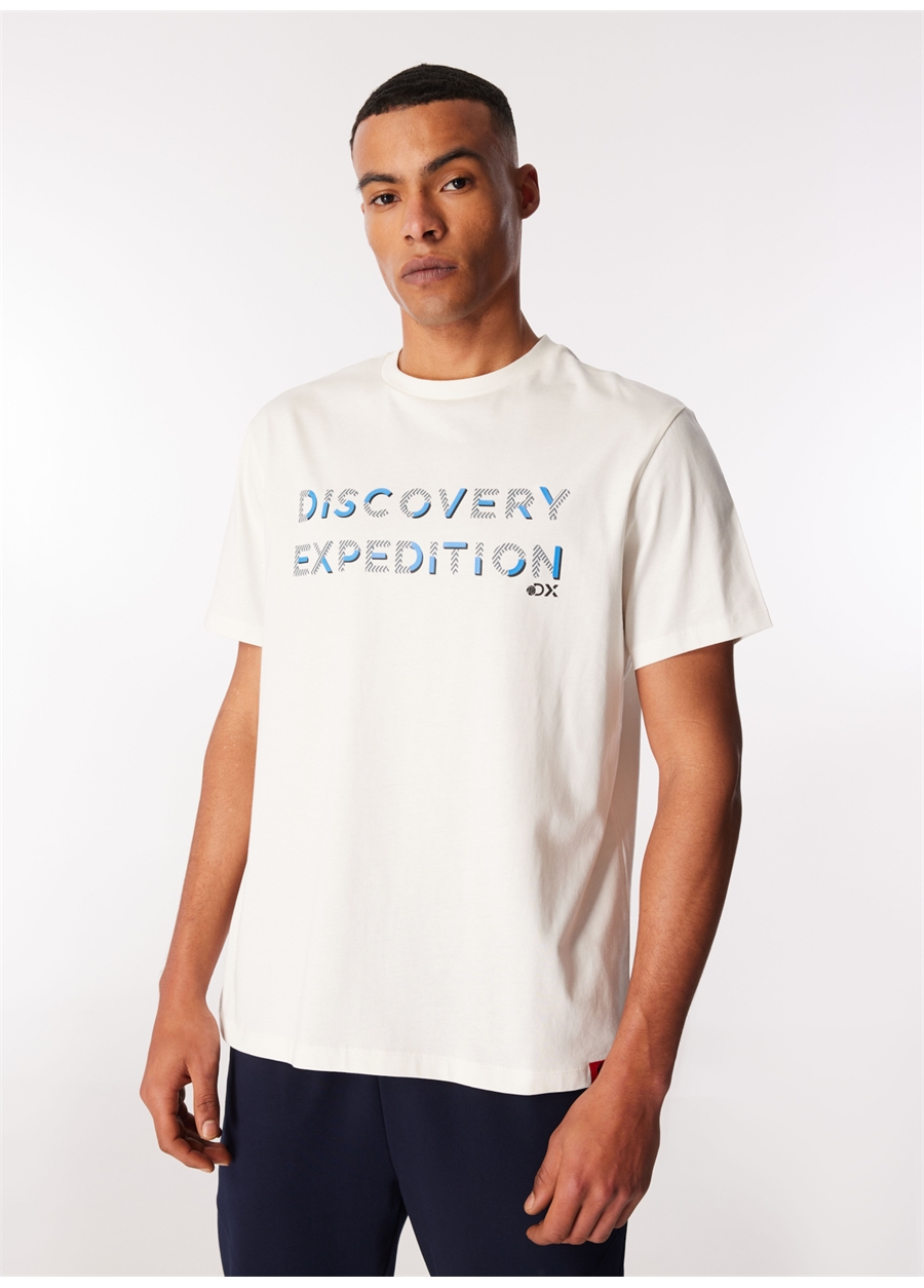 Discovery Expedition Beyaz Erkek Bisiklet Yaka Baskılı T-Shirt D4SM-TST3269_2