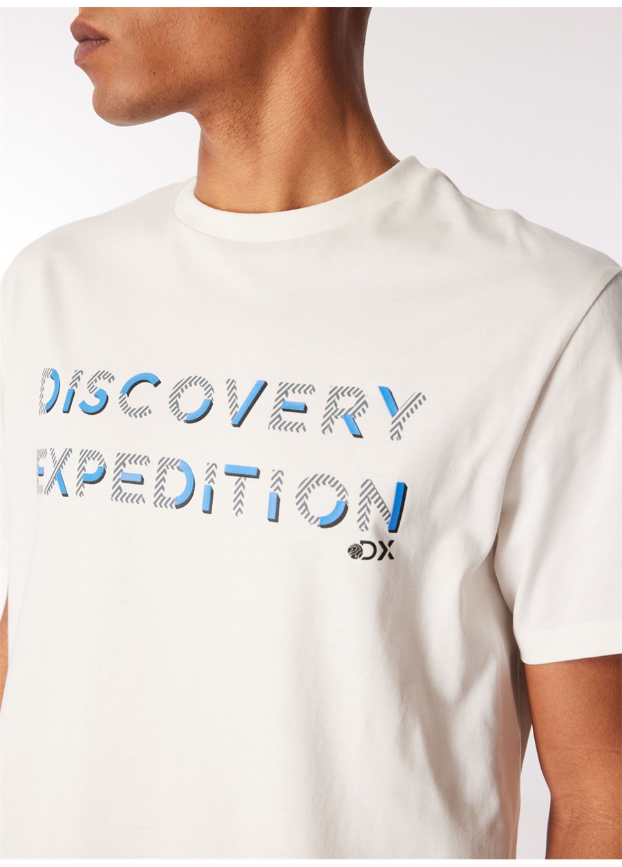 Discovery Expedition Beyaz Erkek Bisiklet Yaka Baskılı T-Shirt D4SM-TST3269_3