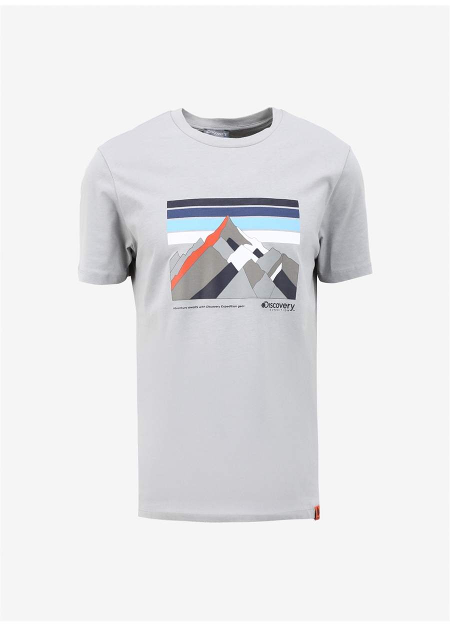 Discovery Expedition Gri Erkek Bisiklet Yaka Baskılı T-Shirt D4SM-TST3270_5