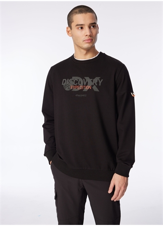 Discovery Expedition Siyah Erkek Bisiklet Yaka Baskılı Sweatshirt DS4M-SWT3238_1