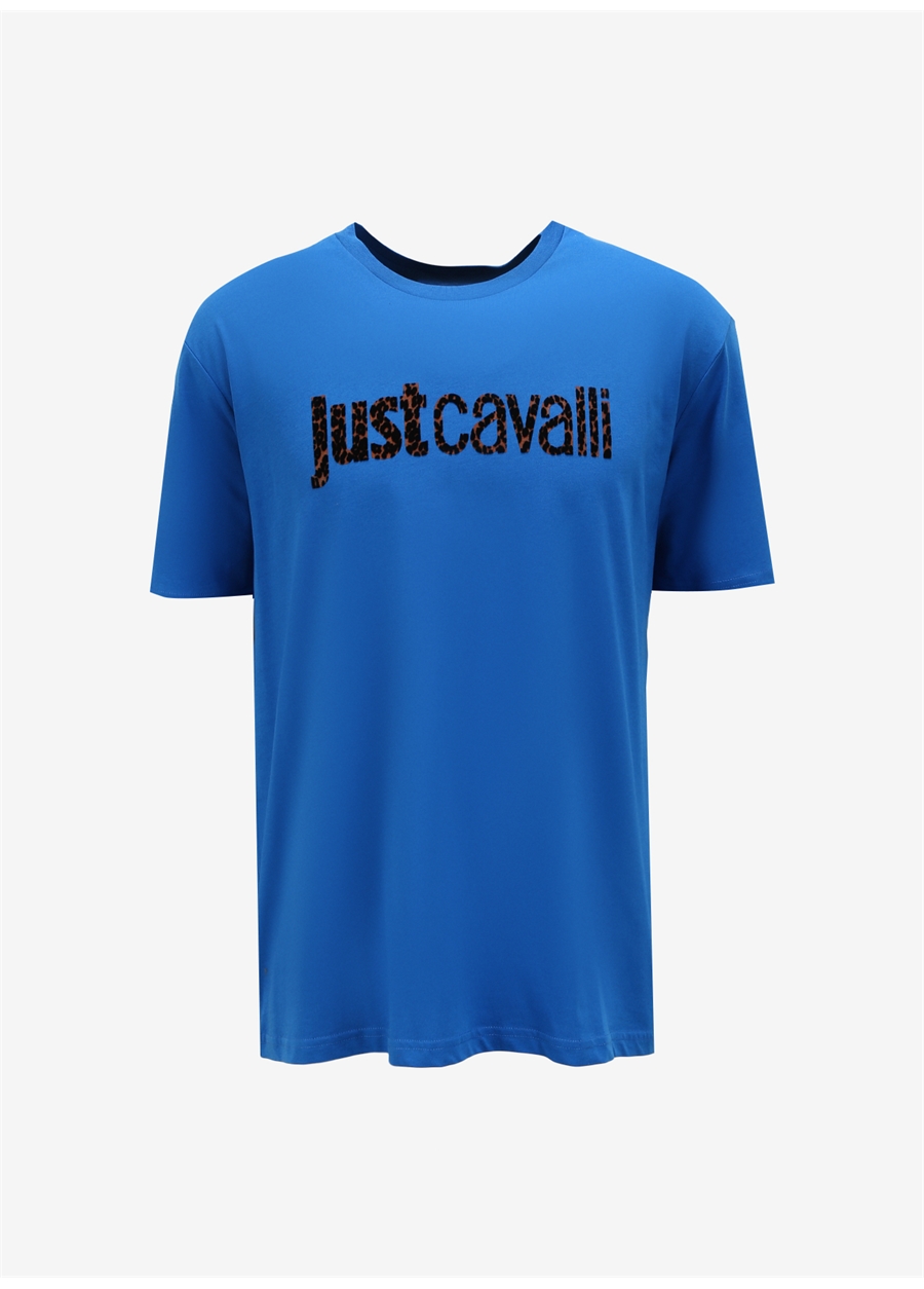 Just Cavalli Bisiklet Yaka Açık Mavi Erkek T-Shirt 75OAHG01