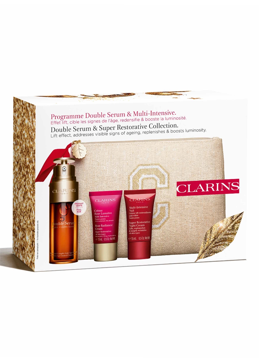 Clarins Double Serum 50 Ml + Rose Lumiere + Multi Night + Toiletry Bag Cilt Bakım Seti_1