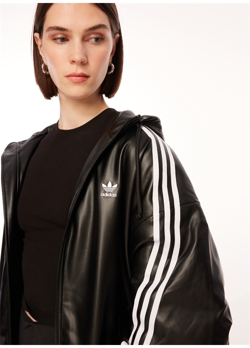 Adidas hooded hot sale leather jacket