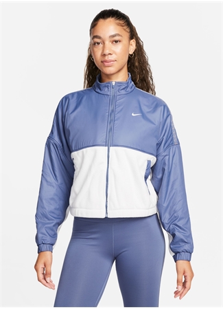 Nike Mavi Kadın Dik Yaka Parçalı Mont FB5670-491-W NK ONE TF FLC FZ NVTY_1