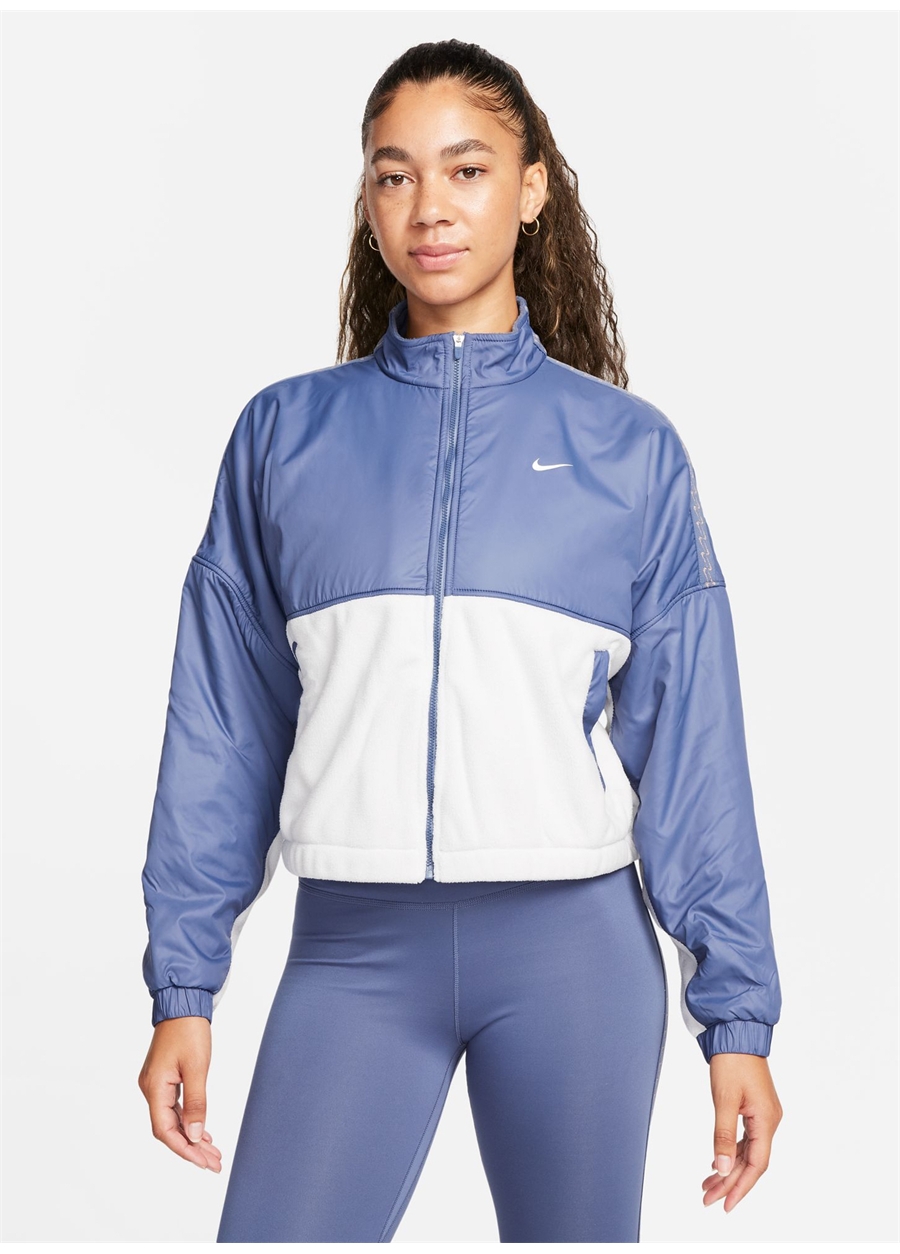 Nike Mavi Kadın Dik Yaka Parçalı Mont FB5670-491-W NK ONE TF FLC FZ NVTY_1