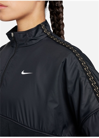 Nike Siyah Kadın Dik Yaka Parçalı Mont FB5670-010-W NK ONE TF FLC FZ NVTY_1