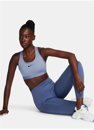 Nike Mavi Kadın Sporcu Sütyeni DX6821-493-W NK SWSH MED SPT BRA