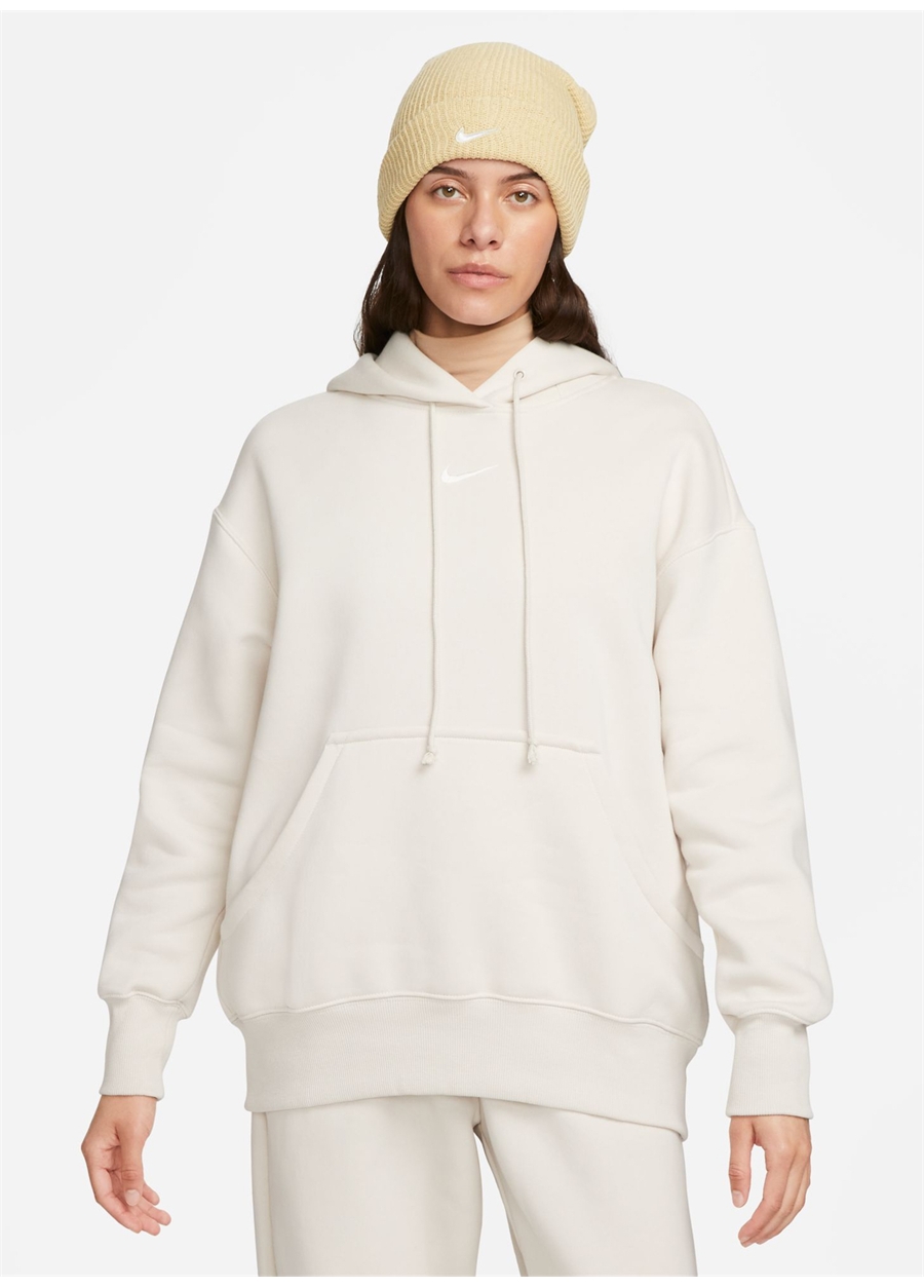 Nike Beyaz Kadın Sweatshirt DQ5860-104-W NSW PHNX FLC OS PO HOO