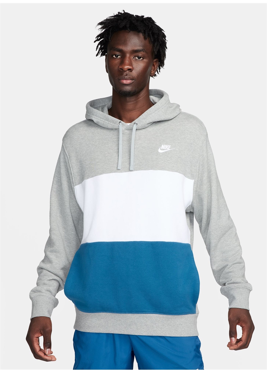 Nike Gri Erkek Kapüşon Yaka Parçalı Sweatshirt FB7415-063-M NK CLUB+ FT CB HOODIE_1