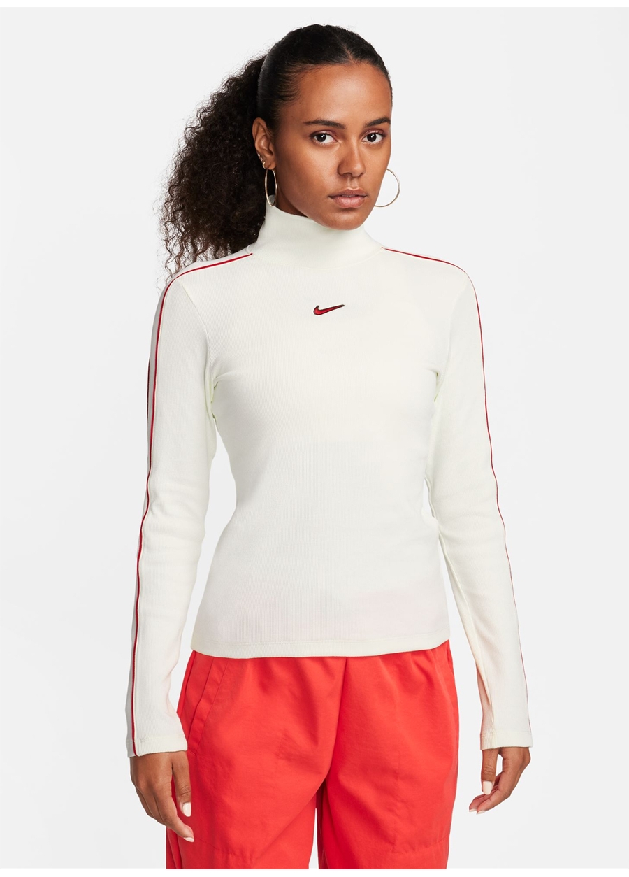 Nike Beyaz Kadın Dik Yaka Sweatshirt FV4990-133-W NSW LS TOP SW