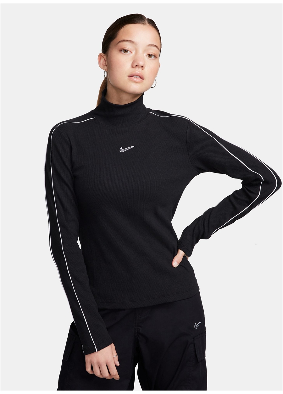 Nike Siyah Kadın Dik Yaka Sweatshirt FV4990-010-W NSW LS TOP SW