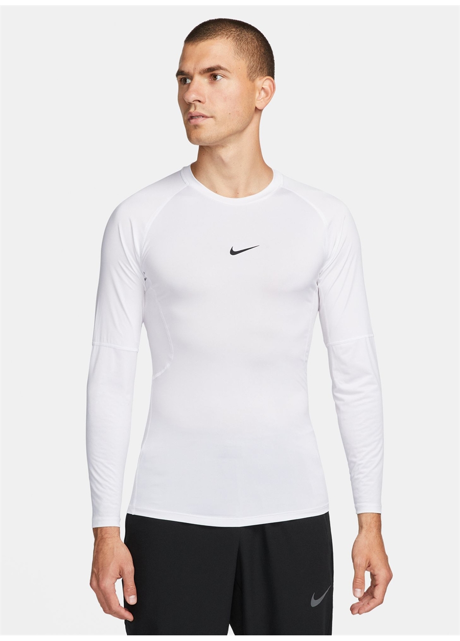 Nike Beyaz Erkek Bisiklet Yaka Slim Fit T-Shirt FB7919-100-M NP DF TIGHT TOP LS