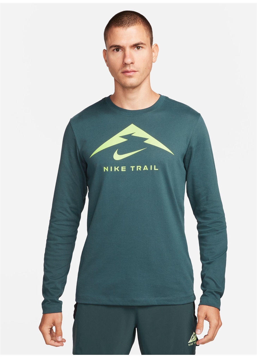 Nike Yeşil Erkek Bisiklet Yaka T-Shirt FN0827-328-M NK DF TEE LS TRAIL