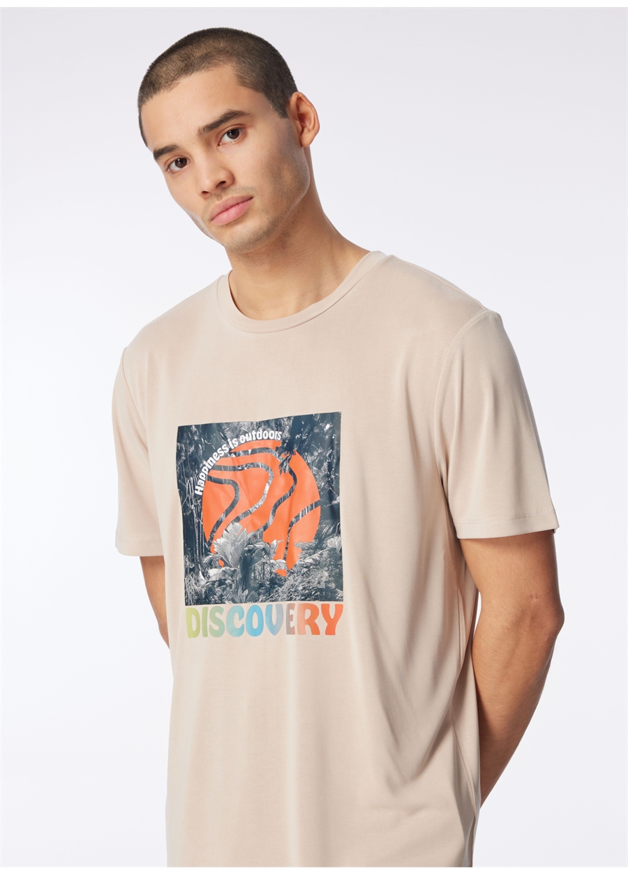 Discovery Expedition Bej Erkek Bisiklet Yaka Relaxed Baskılı T-Shirt D4SM-TST3280_2