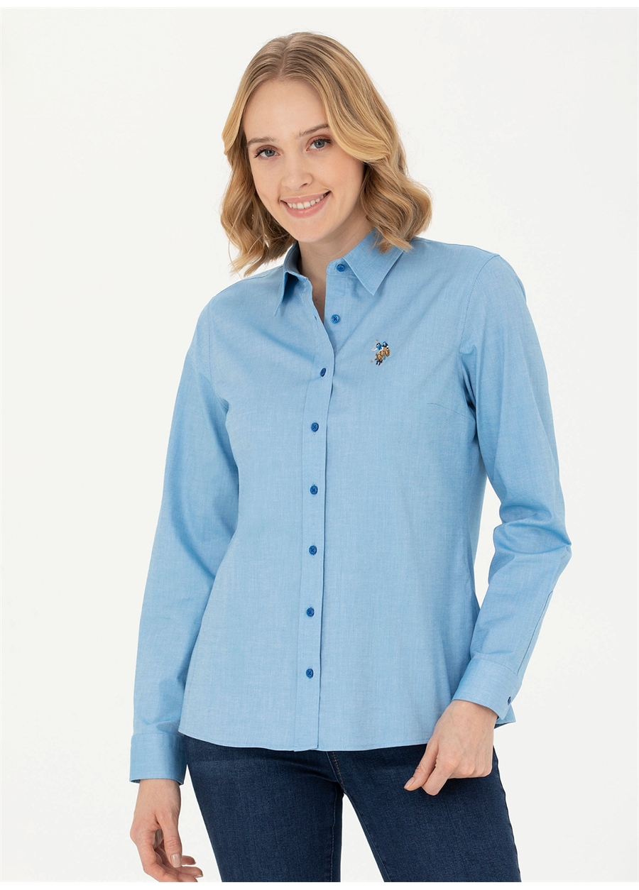 U.S. Polo Assn. Slim Fit Gömlek Yaka Mavi Kadın Gömlek CRISCOLOR023K