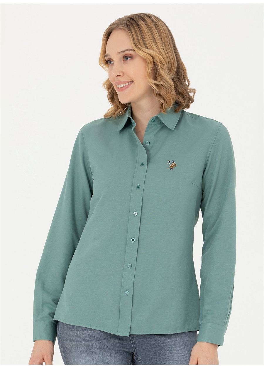U.S. Polo Assn. Slim Fit Gömlek Yaka Yeşil Kadın Gömlek WOXCOLOR023K