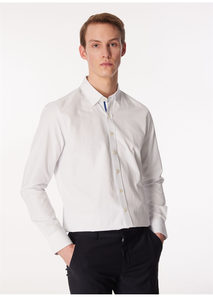 Altınyıldız Classics Slim Fit İtalyan Yaka Beyaz - Mavi Erkek Gömlek 4A2023100150